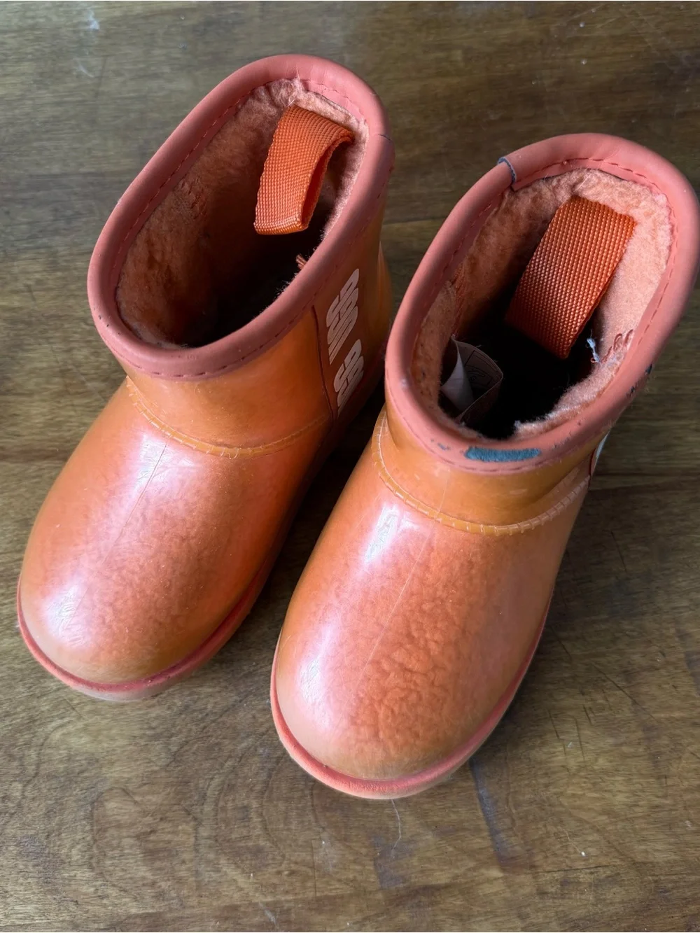 Ugg Shearling Lined Clear Orange Waterproof Mini Rain Boots Toddler 10